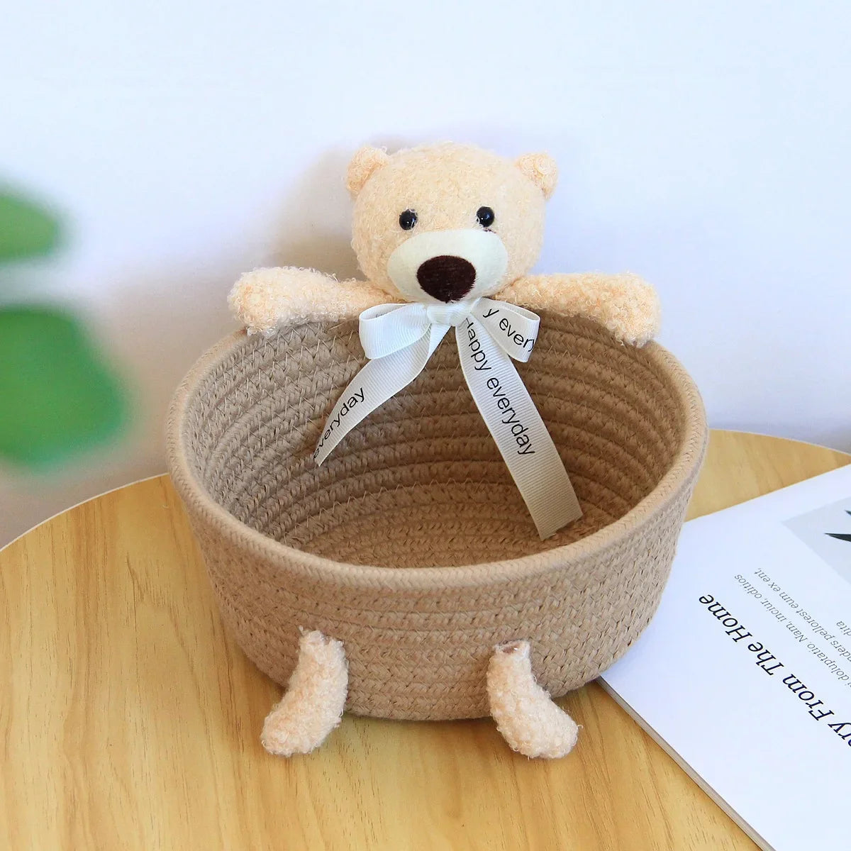 panier tissé réutilisable rangement enfant oiseaux peluche bijoux couleurs douces moderne