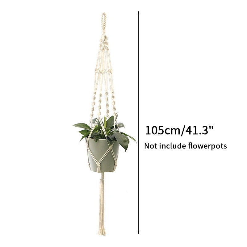 porte plante suspendu macramé blanc coton décoration bohème jardin intérieur balcon maison extérieur