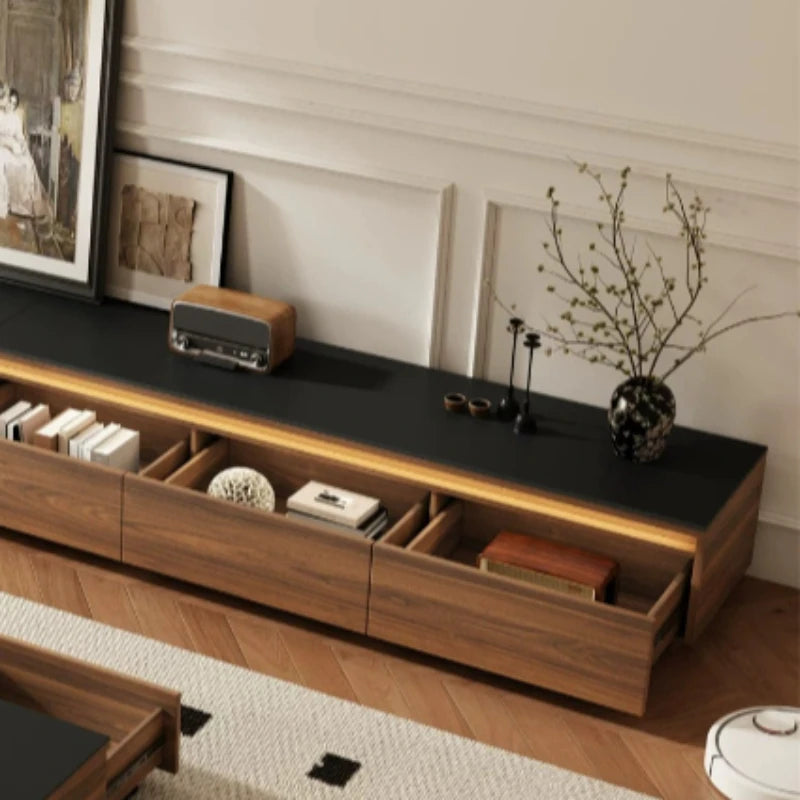 meuble tv moderne bois support télé étagères rangement noir bibliothèque