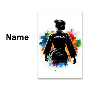 tableau toile judo personnalisé silhouette kimono sport art mural chambre enfant fille moderne