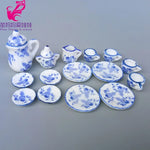 service thé miniature blanc doré rose bleu vert fleurs classique tasse théière soucoupe assiette
