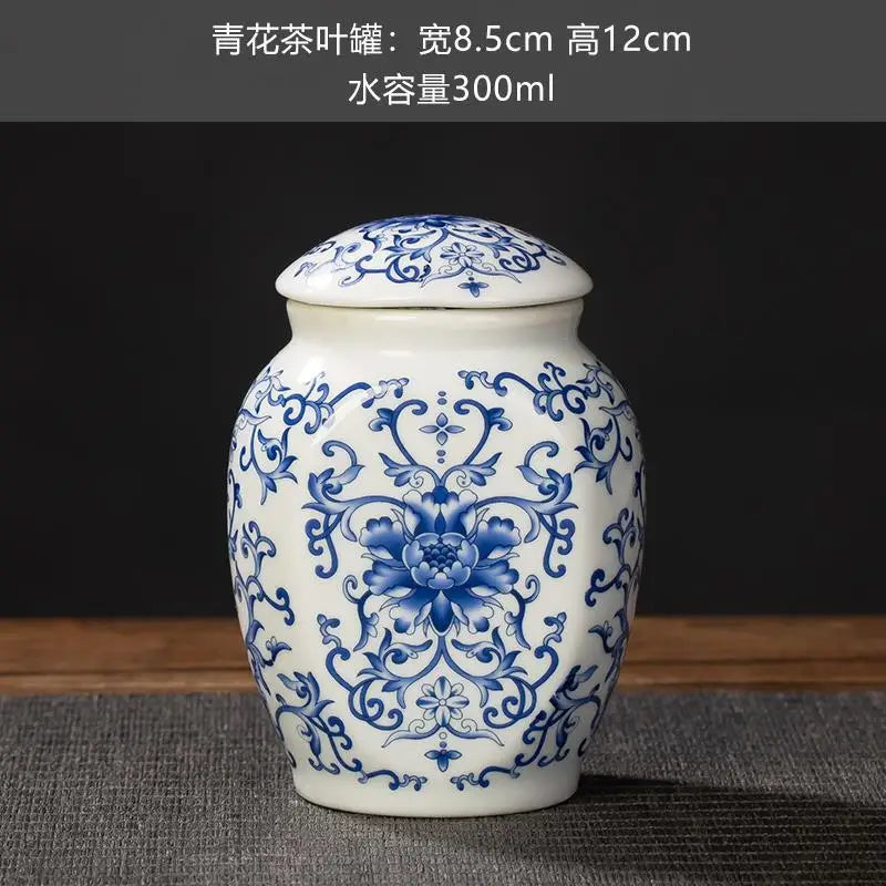 pot thé céramique bleu marine blanc fleurs dorées couvercle classique