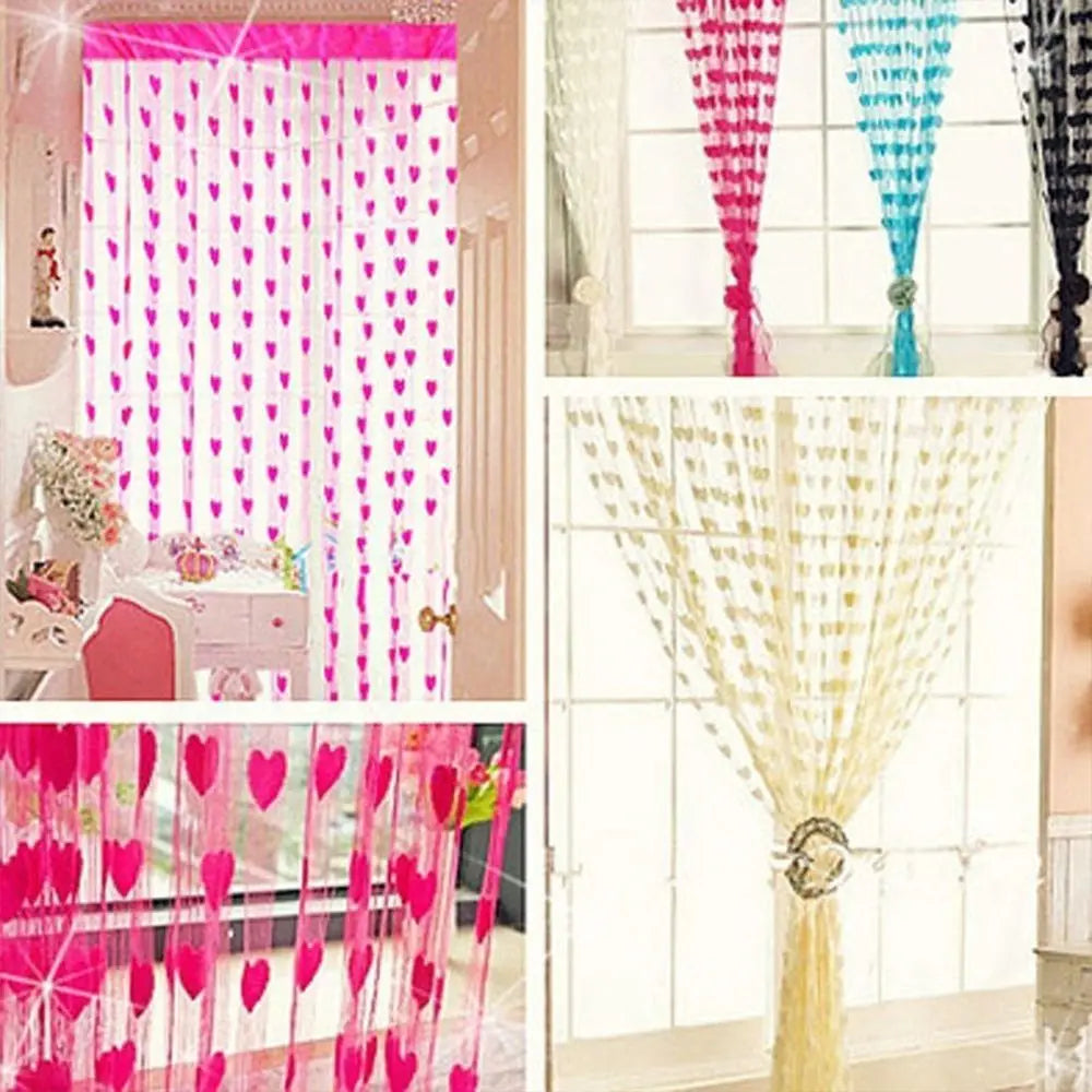 rideaux décoratifs bohèmes motifs cœurs tissu transparent romantique tringle rideaux