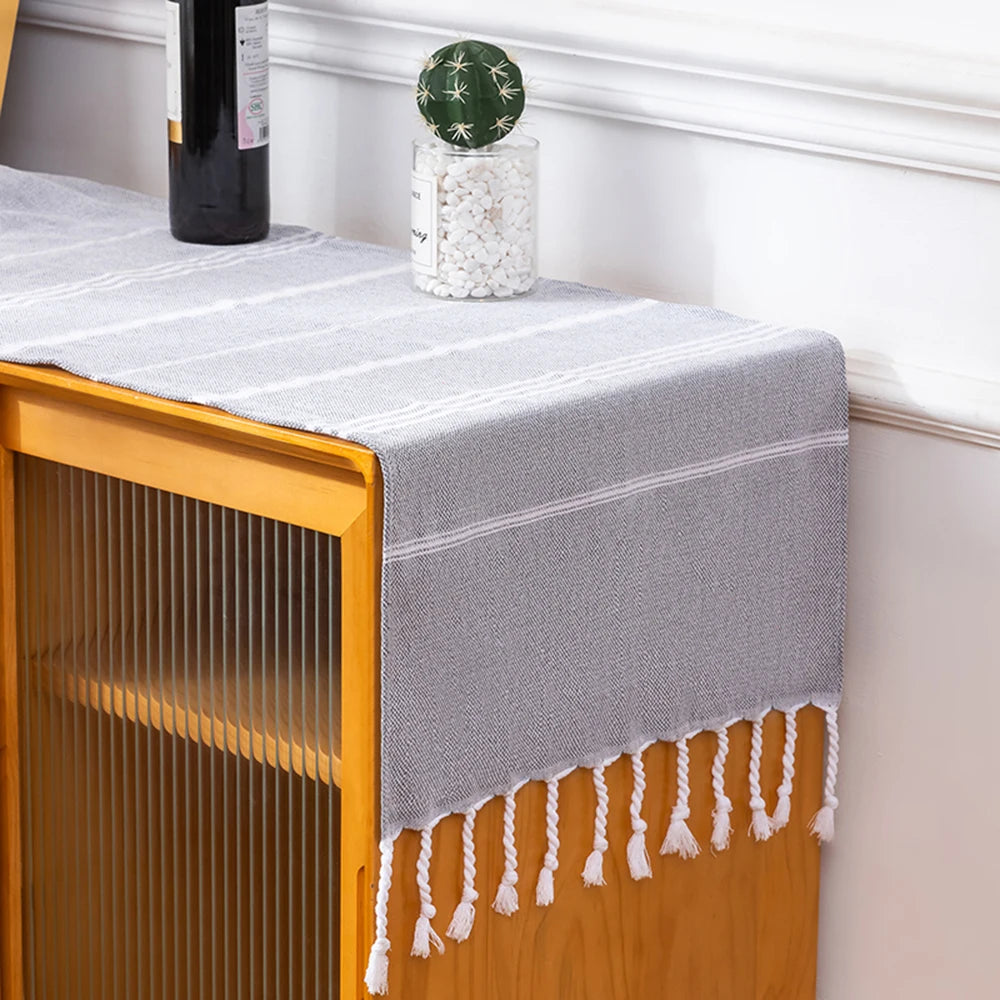 serviette table rayée moderne bleu clair vert rose gris jaune orange violet coton polyester