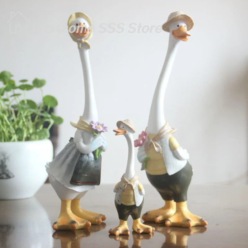 statues canards blanc beige vert sculpture animaux détails décorative jardin rustique textures résine