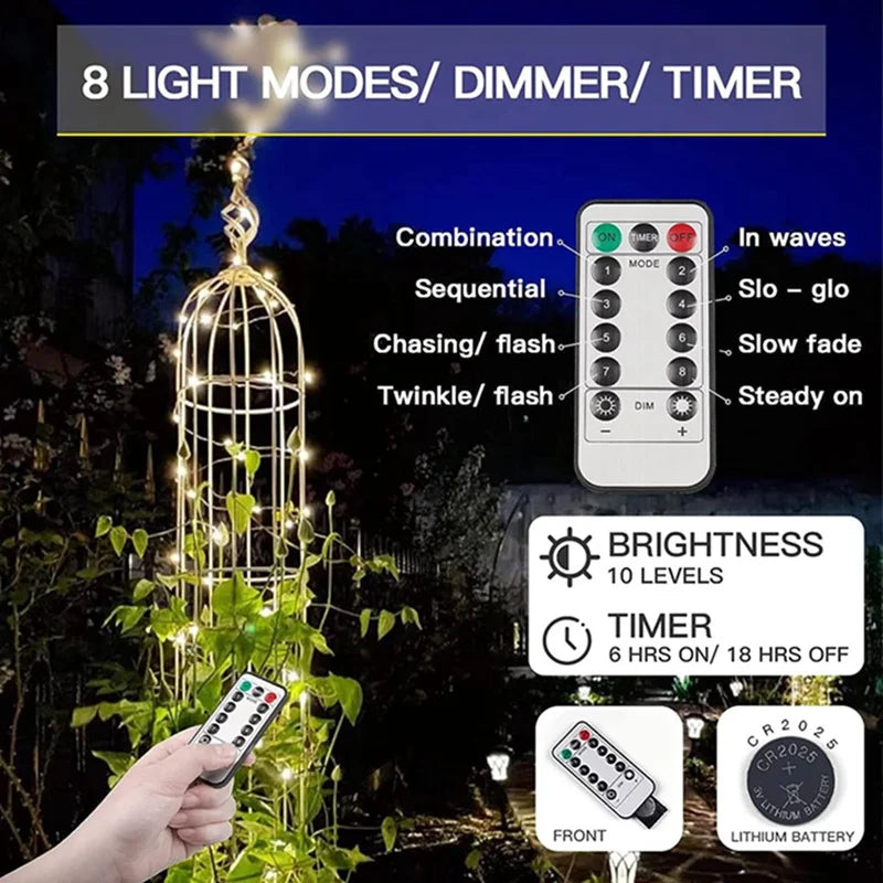 guirlande lumineuse fil cuivre led blanc doré modes batterie usb moderne décorationextérieurintérieur 100led