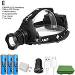 lampe frontale led rechargeable usb 8000lm zoom étanche camping pêche nuit ceinture ajustable noire
