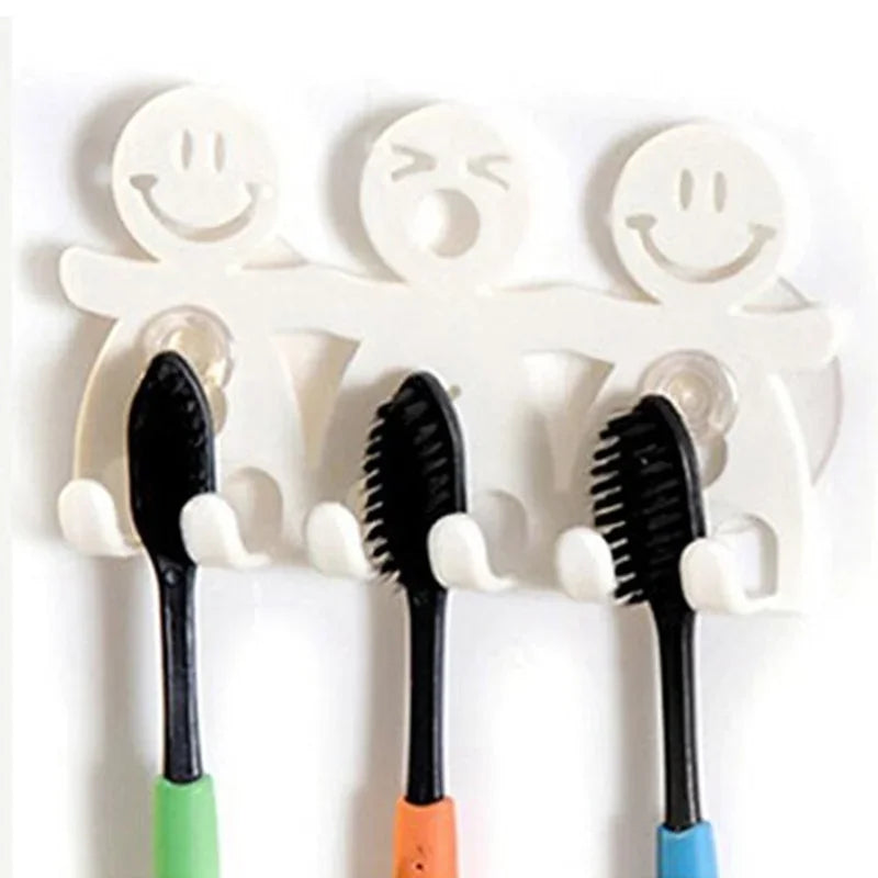 porte brosses dents mural figurines souriantes brosses colorées adhésif blanc ludique enfants