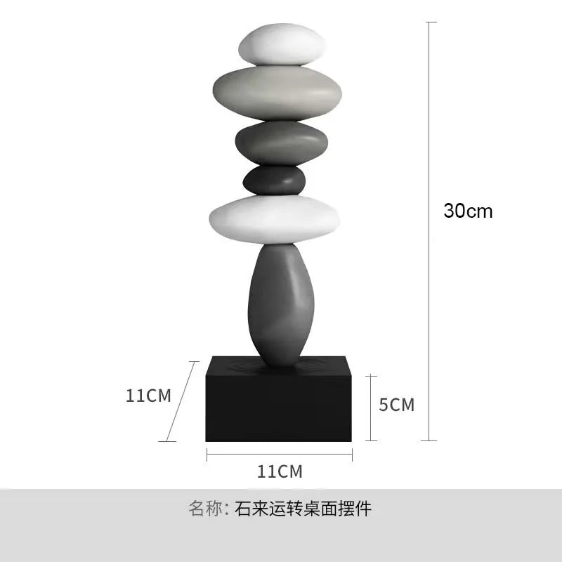 Sculpture moderne résine blanche gris noir lisse inspiration naturelle minimaliste base carrée noire