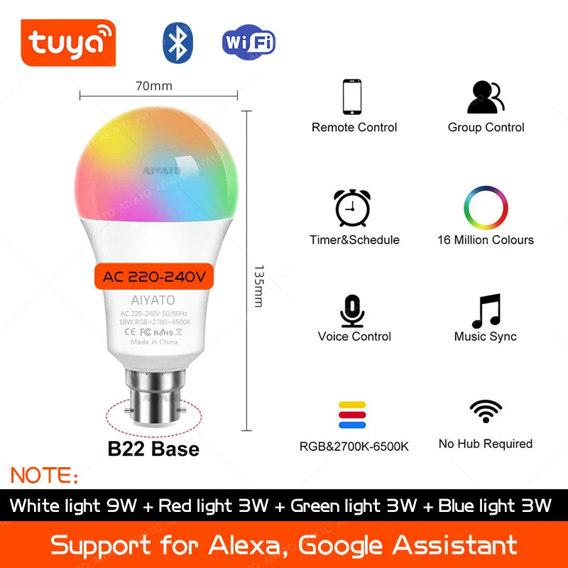 ampoule led intelligente wifi blanc moderne base b22 170° lumens 1000 1999