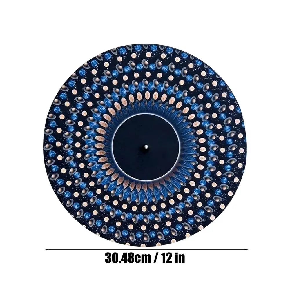 tapis antidérapant disque vinyle bleu blanc orange mandala artisanal studio musicien dj famille amis
