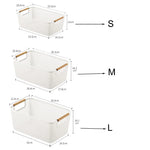 panier rangement maille fine plastique respectueux l'environnement blanc moderne poignées bois taille