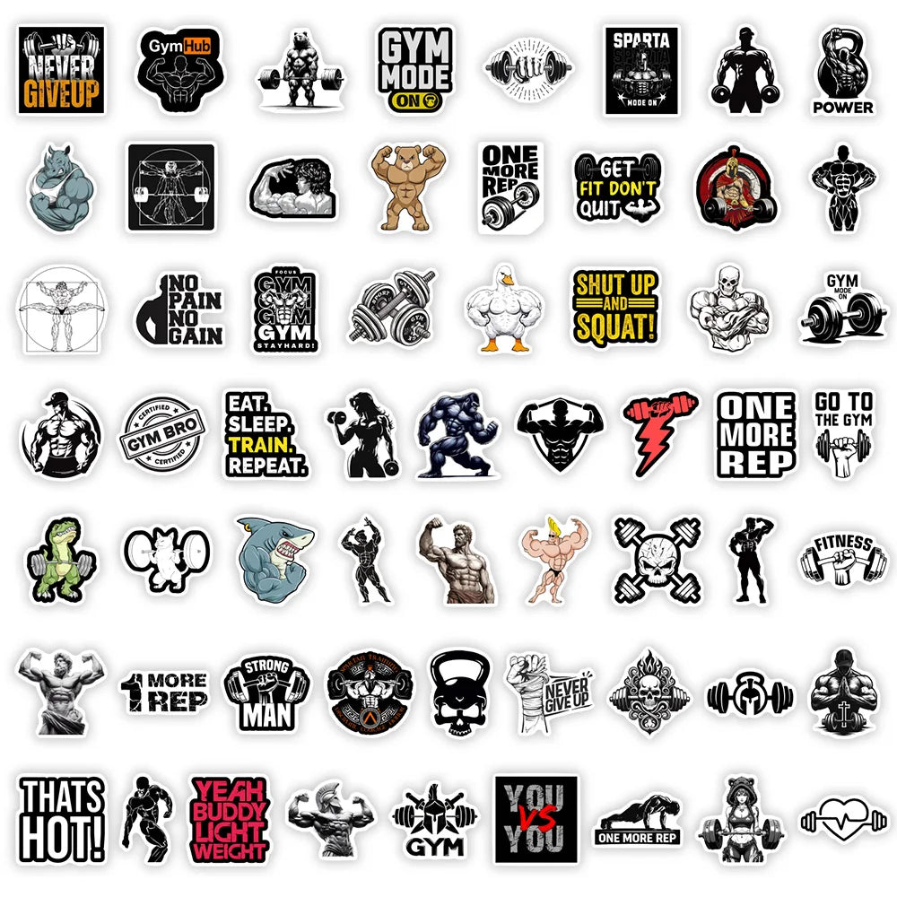 stickers graphiques adhésifs waterproof noir blanc textes animaux fitness agenda journal portable téléphone bouteille