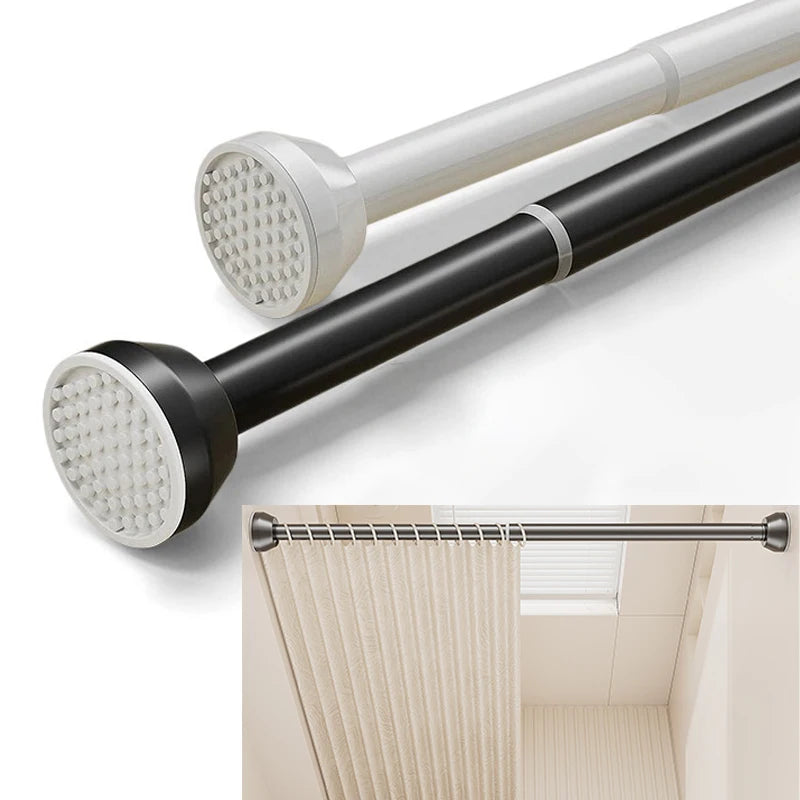 tringle douche télescopique acier inoxydable noire réglable moderne facile anneaux dorés