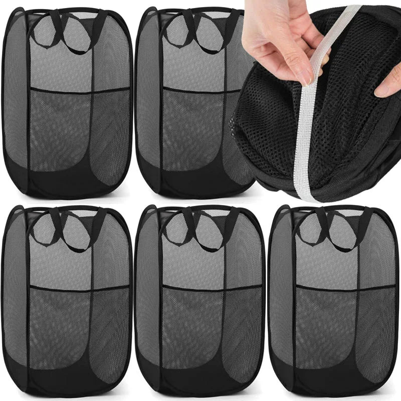 panier linge maille noir poignées fermeture glissière pliable salle bain rangement organizer