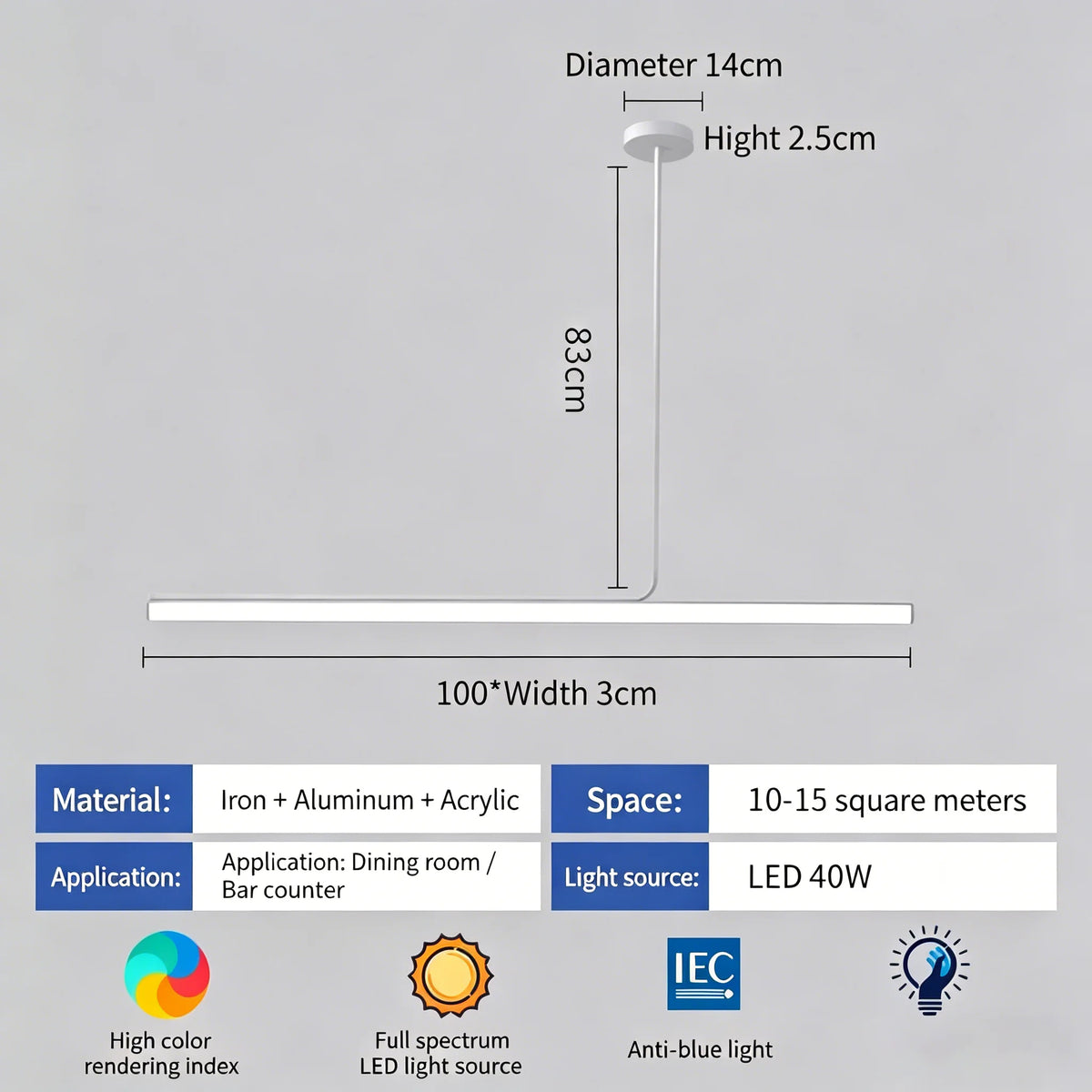 lampe suspendue led moderne noire blanche lisse intérieure table bar