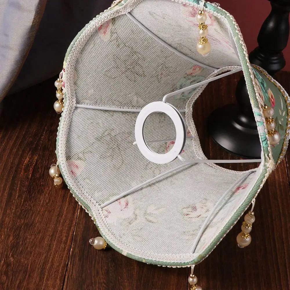 abat jour vintage shabby chic motif floral décoratives structure métallique vert beige rose doré