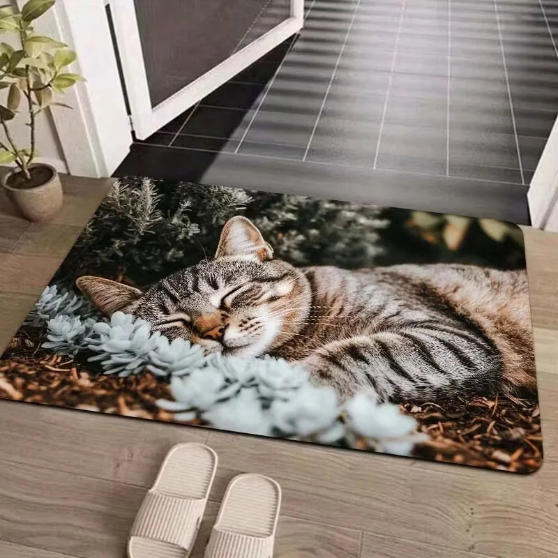 tapis sol antidérapant polyester motif chatons moderne salle bain cuisine extérieur plage