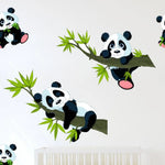 sticker mural panda bambou résistant eau dessin animé noir blanc vert rose