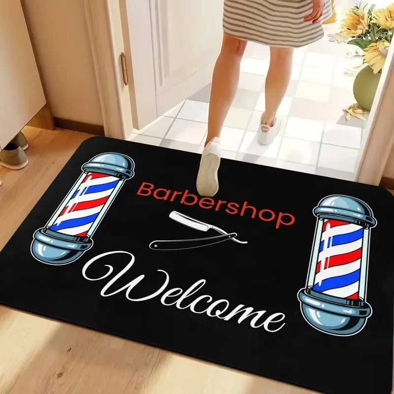 tapis sol barbier motif traditionnel moderne noir blanc bleu rouge or 30x50cm 40x60cm 50x80cm