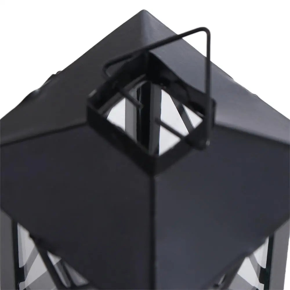 lanterne décorative rustique vintage fer suspension bougie récipient transparent noir blanc structure