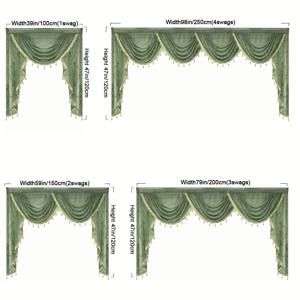 rideau vert olive brodé fleurs semi transparent classique fenêtre cuisine décoration dorées franges