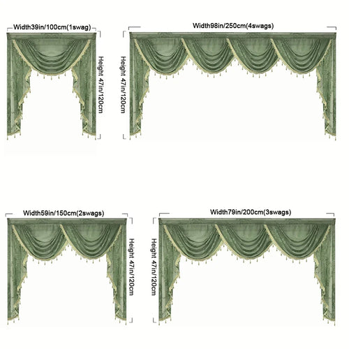rideau vert olive brodé fleurs semi transparent classique fenêtre cuisine décoration dorées franges