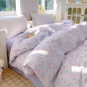 Housse de couette gaze coton 220x240 floral violet - Literie douce et décorative pour chambre