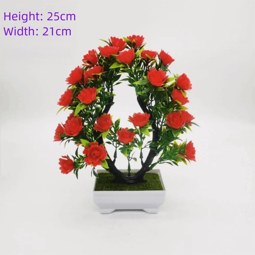 plantes artificielles bonsaï violet rose blanc jaune rouge pot carré mousse verte décoration intérieure