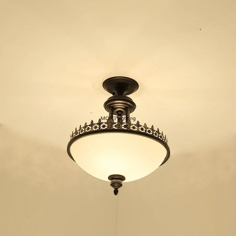 lampe vintage classique noir motif floral doré opale éclairage quotidien led e27