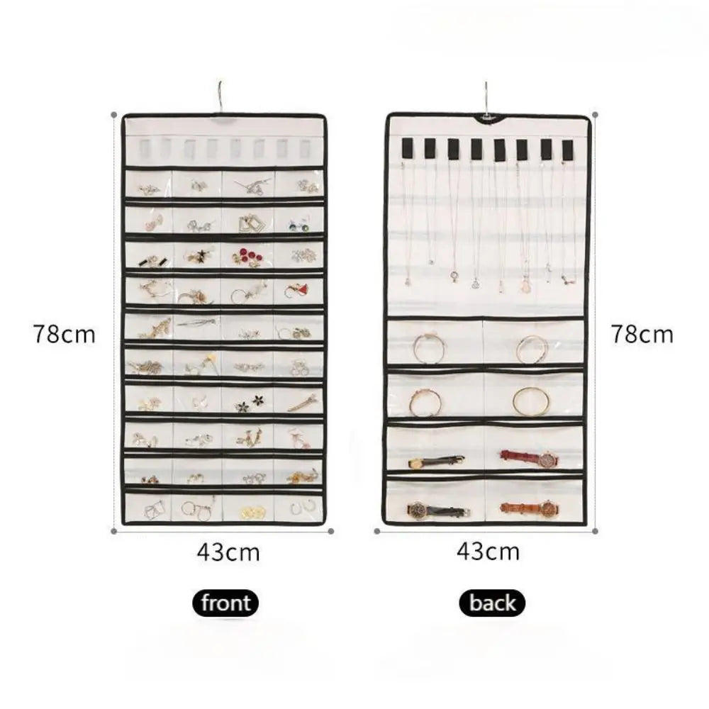 porte bijoux suspendu gris réutilisable compartiments individuels moderne transparent crochets métalliques