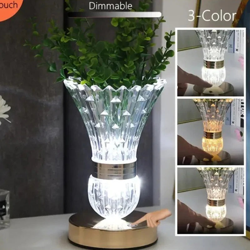 lampe table moderne transparente cristal géométrique rechargeable led dorée chambre salon