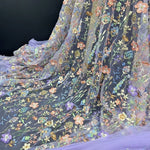 tissu brodé floral semi transparent polyester multi couleurs occasion quotidien tulle 3d embossé trame