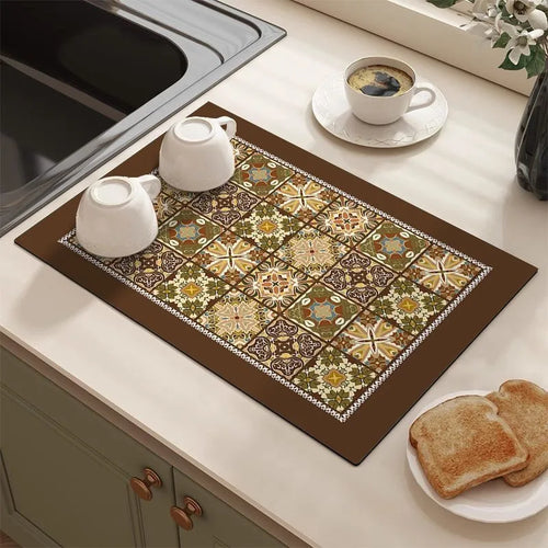 tapis cuisine absorbant antidérapant motif géométrique moderne caoutchouc séchage rapide décoration intérieur maison