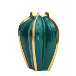 vase moderne élégant orange vert rayures bordure dorée fleurs artificielles décoration intérieure table salon