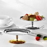 plateau dessert pieds acier inoxydable argenté ovale bordures ondulées élégant vintage présentoir alimentaire