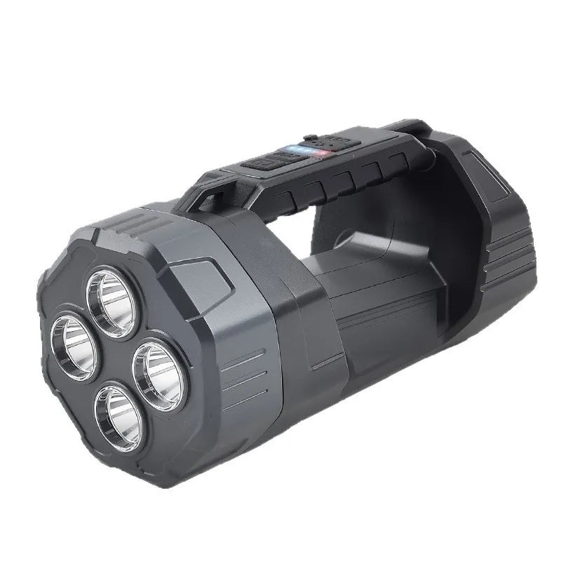 lampe torche portable rechargeable led gris moderne robuste poignée contrôles boutons
