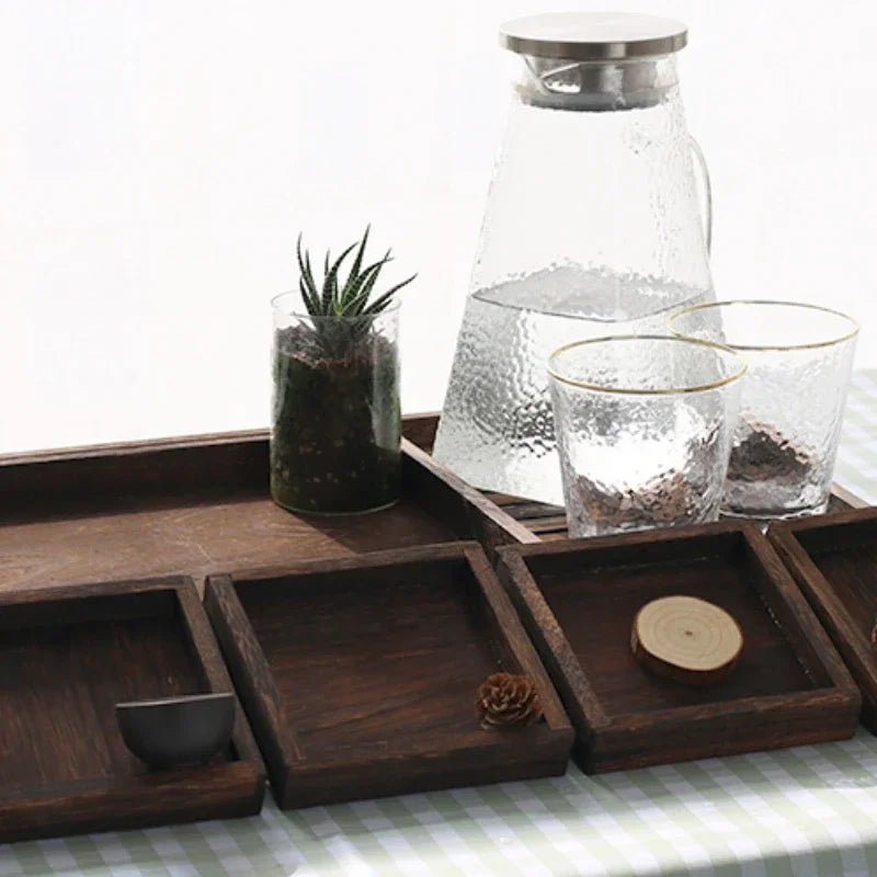 service thé plateau bois compartiments tasses plantes carafe verres traditionnel rustique