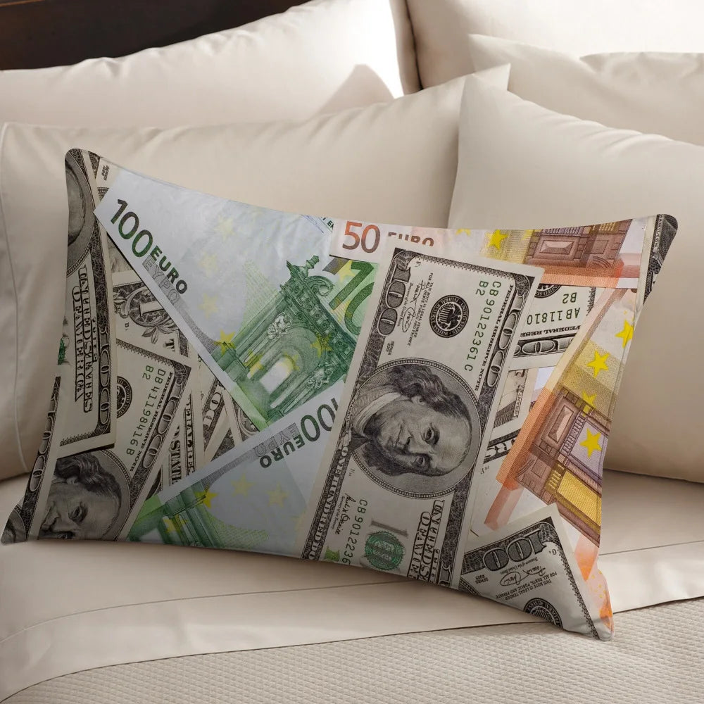 housse coussin motif dollar moderne vert blanc bleu imprimé polyester coton fixation lit décoration