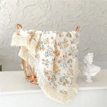 couverture bébé coton rayures pois étoiles lunes fleurs blanc beige rose gris franges anneaux