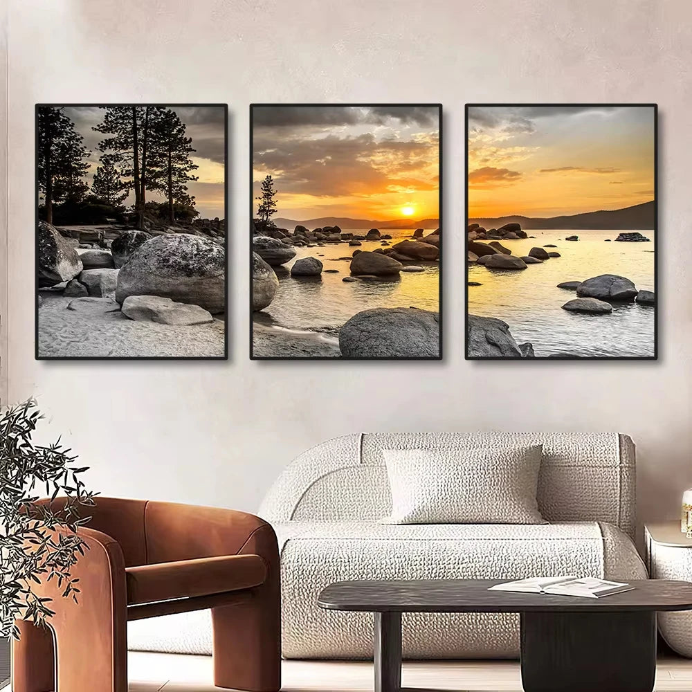 toiles d'art moderne paysages marins couchers soleil rochers arbres sans cadre