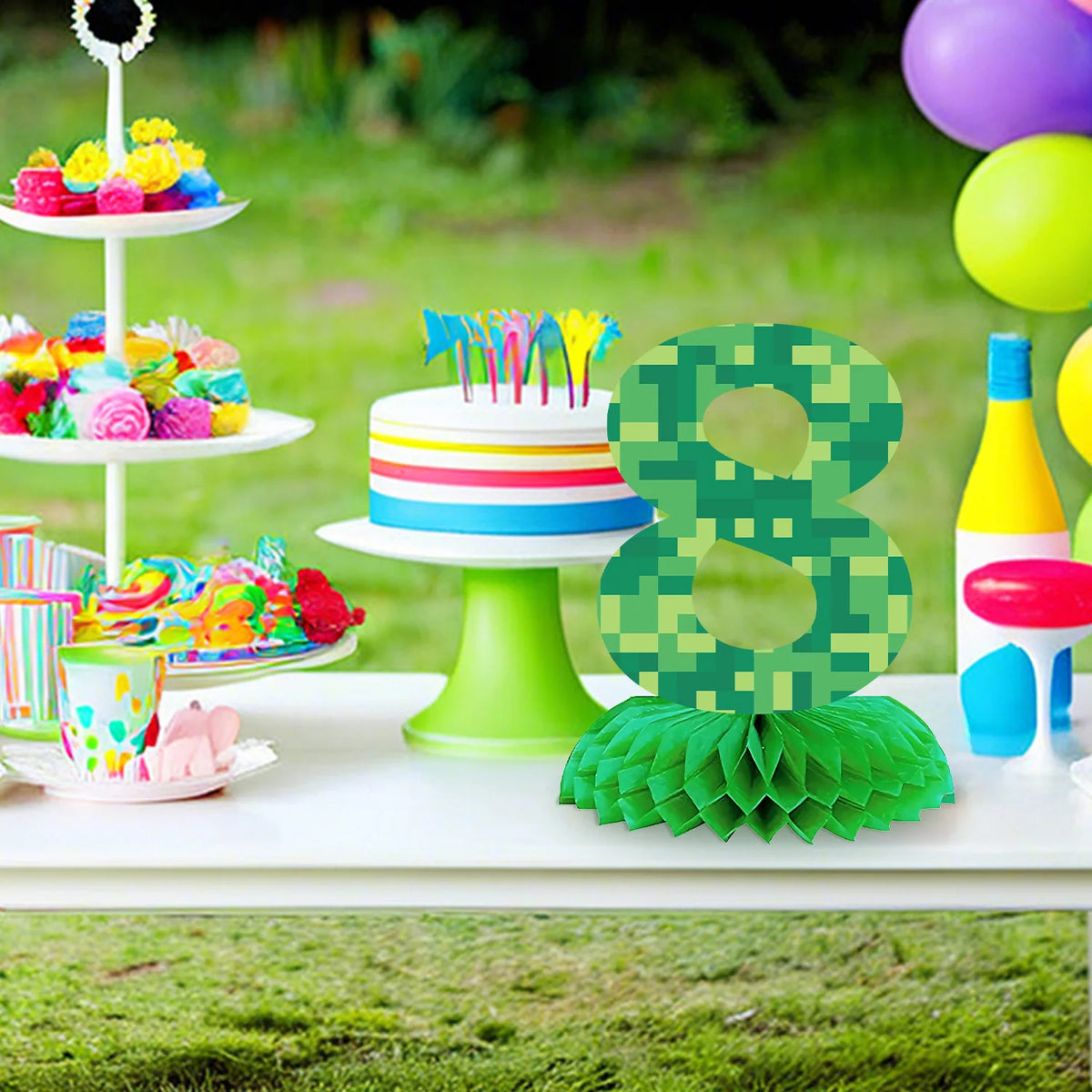 numéros table vert pixelisé moderne fête anniversaire enfant baptême événement révélation sexe retour école