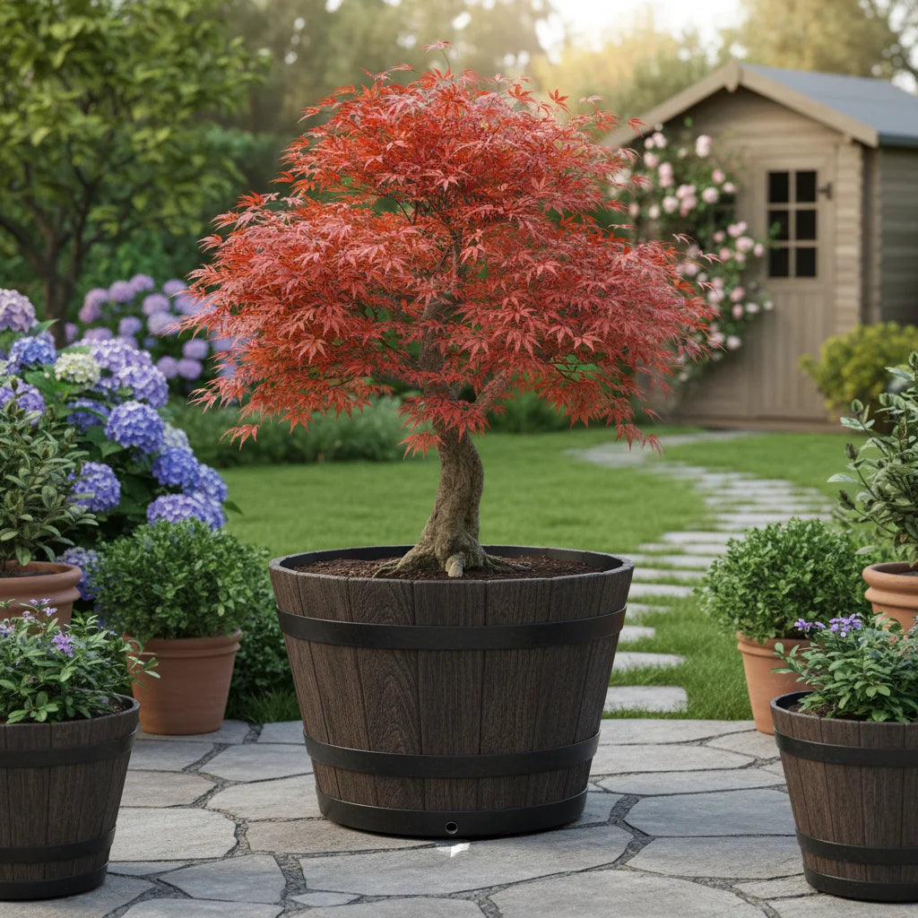 pots fleurs marron clair texture bois classique intérieur extérieur jardin plantes vertes sol non