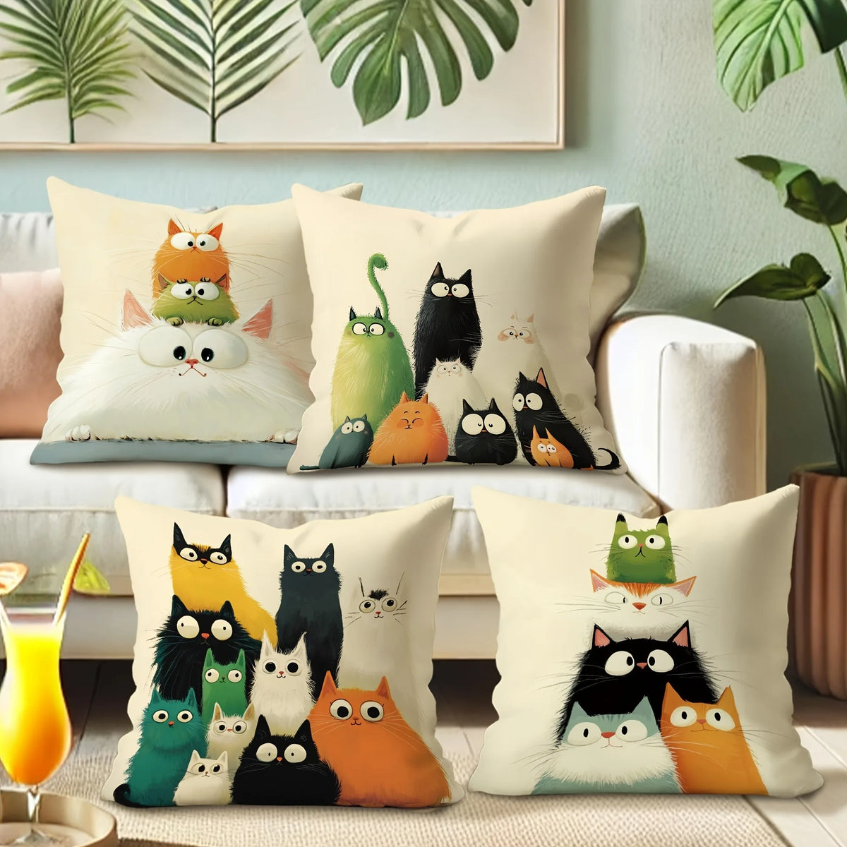 housse coussin chat dessin animé moderne polyester 45x45cm décoration maison lit hospitalière imprimée