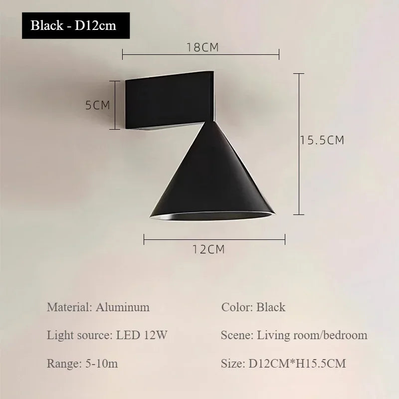 applique murale moderne aluminium argent noir conique lisse éclairage quotidien 3000K LED fixée mur