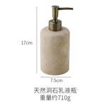 ensemble salle bain moderne pierre marbrée distribiteur savon porte brosse dents plateau carré beige