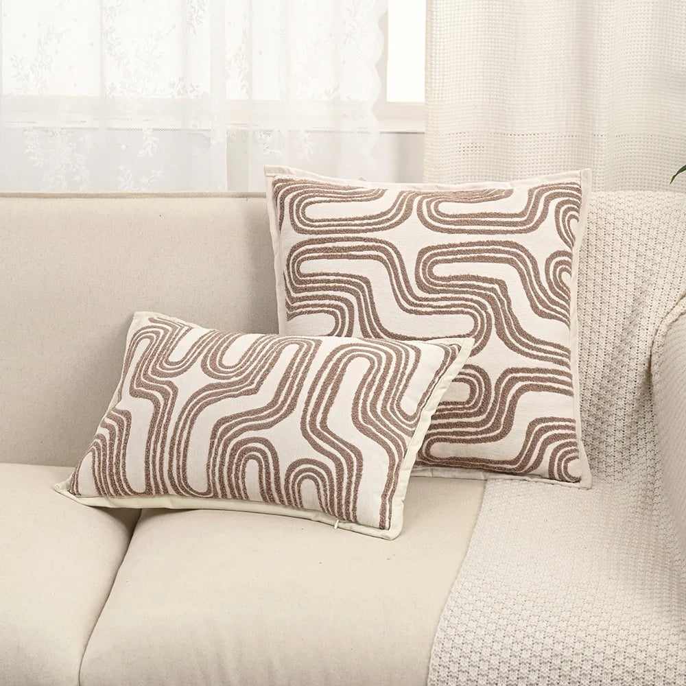 taies d'oreiller polyester jacquard motifs ondulés couleurs neutres moderne ornementales 45x45cm douces