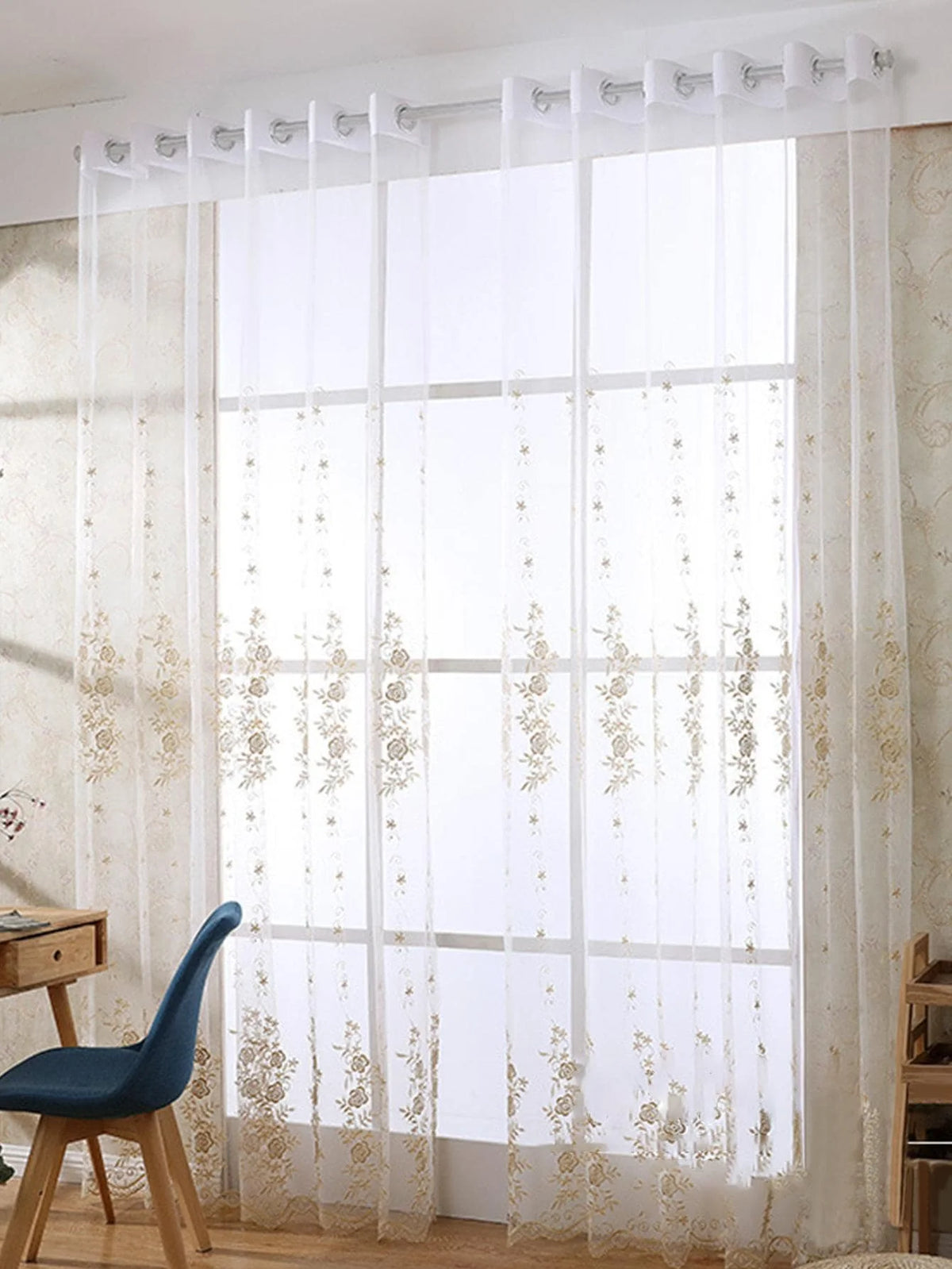 rideau blanc floral transparent classique chambre polyester nouveau classique