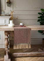 chinois table chemin marron lin texture classique tassel doré
