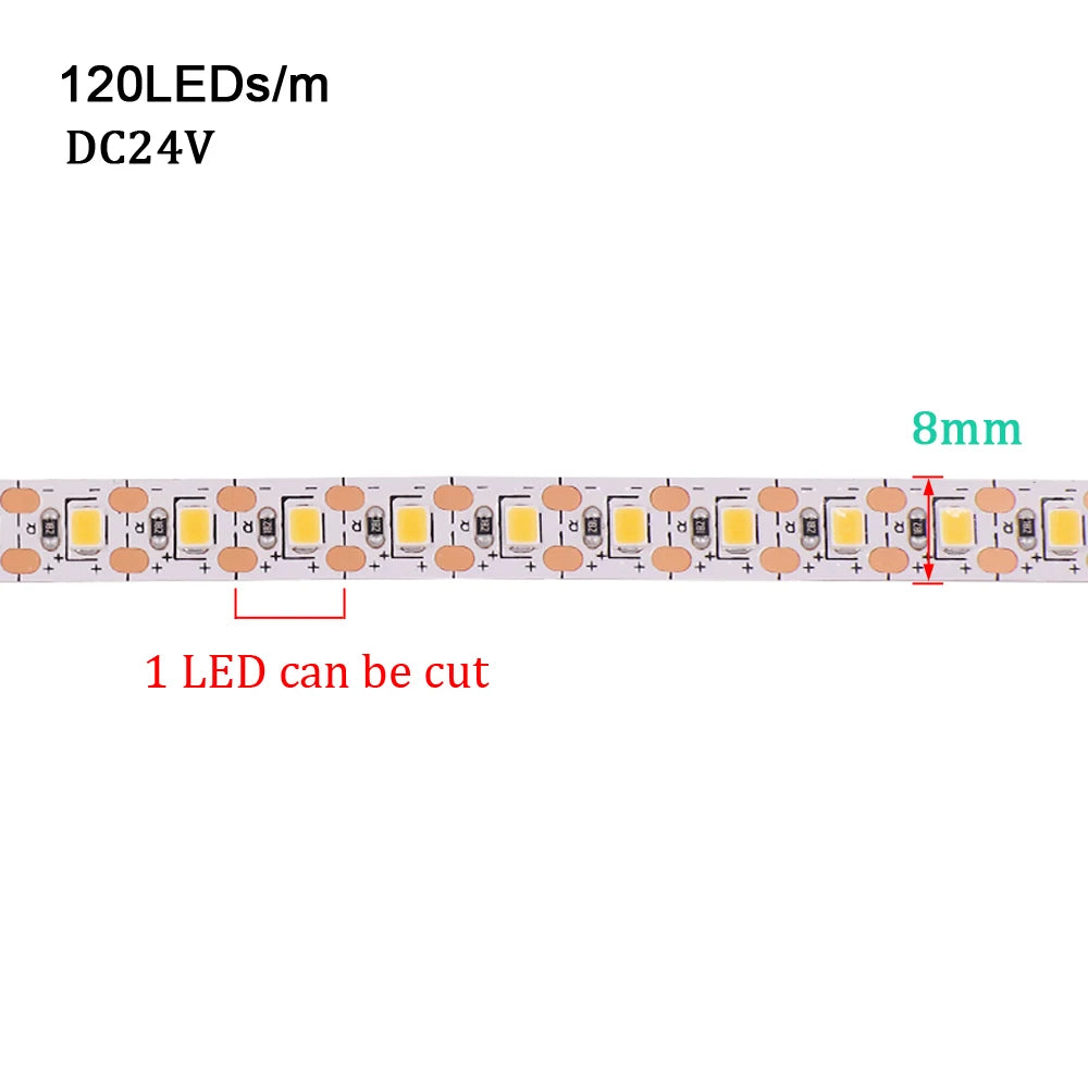 ruban led blanc 2700k 6500k 120leds adhésif moderne 24v 50000h non étanche 10m